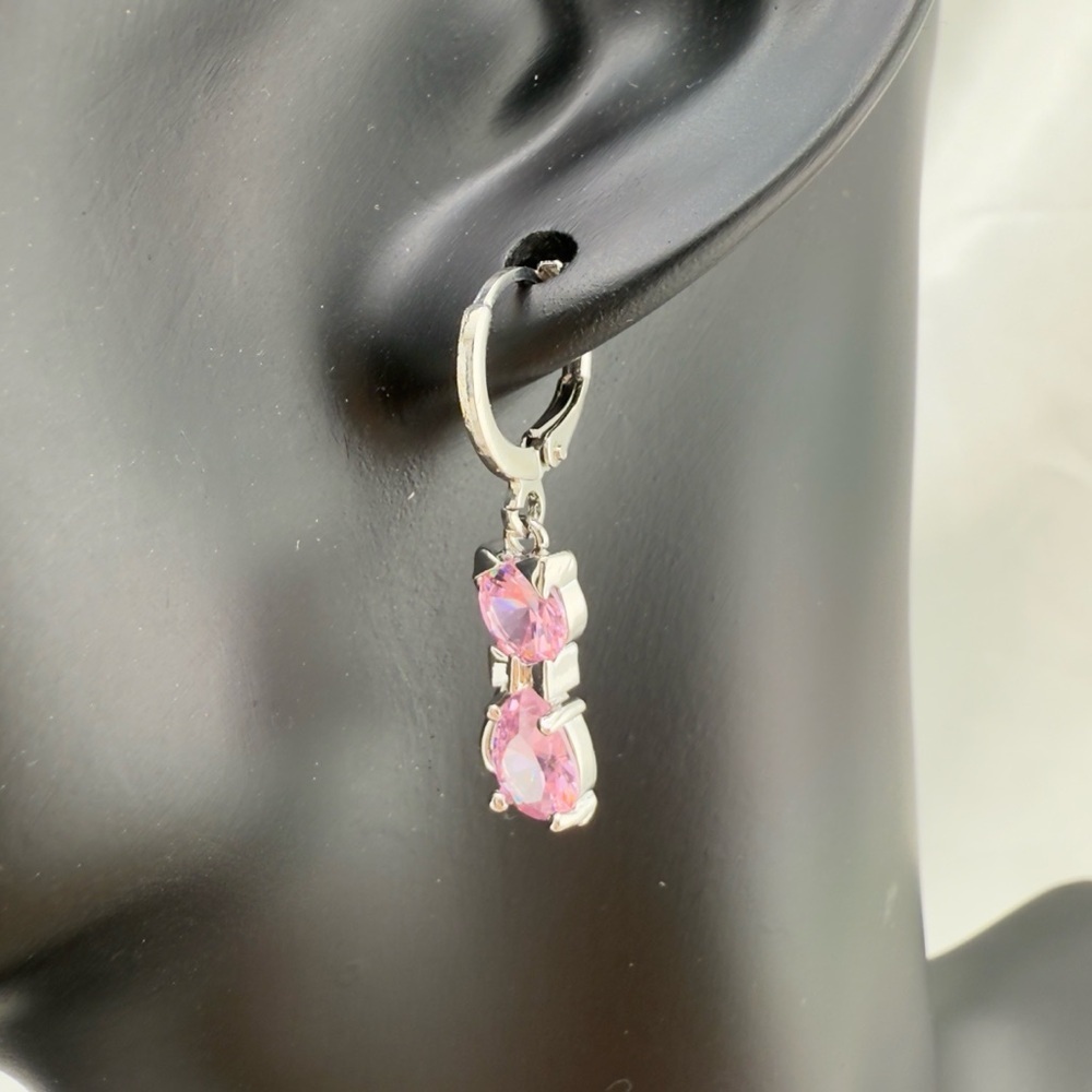 New Silver 925 Pink Cat Earrings